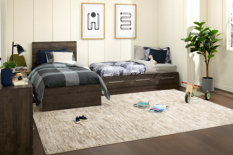 Riley Panel Bed with Headboard & Frame for Kids, Made in Canada, Grey - Twin Size