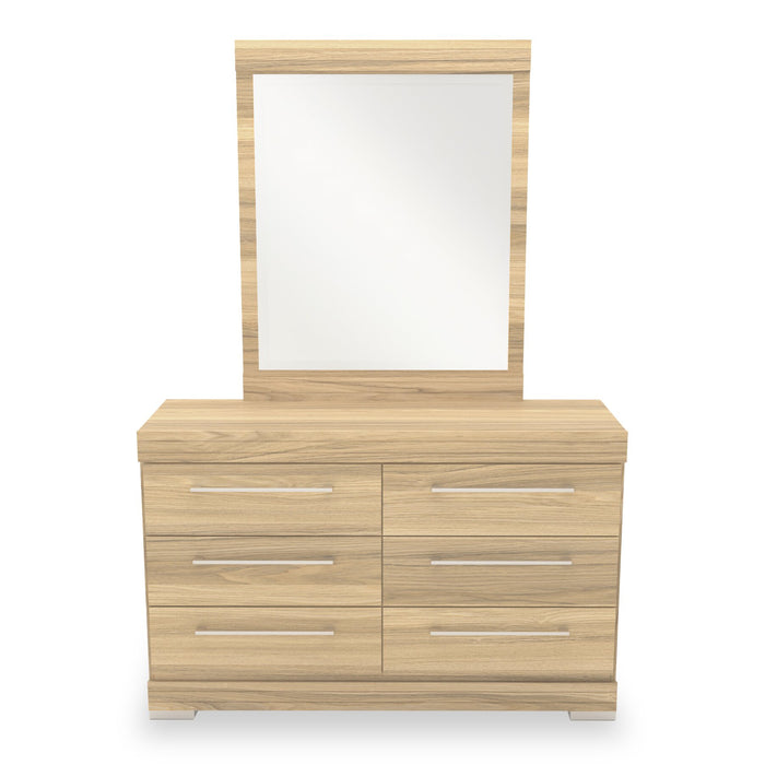 Riley 6pc Bedroom Set with Panel Bed, Dresser, Mirror & Nightstand, Made in Canada, Natural - Twin Size
