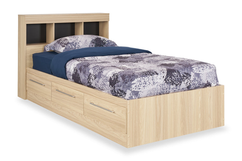 Riley Mates Bed with Bookcase Headboard Set for Kids, Made in Canada, Natural - Twin Size
