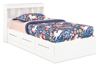 Riley Mates Bed with Bookcase Headboard Set for Kids, Made in Canada, White - Twin Size 