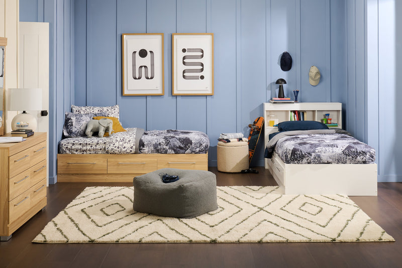 Riley Mates Bed with Bookcase Headboard Set for Kids, Made in Canada, White - Twin Size