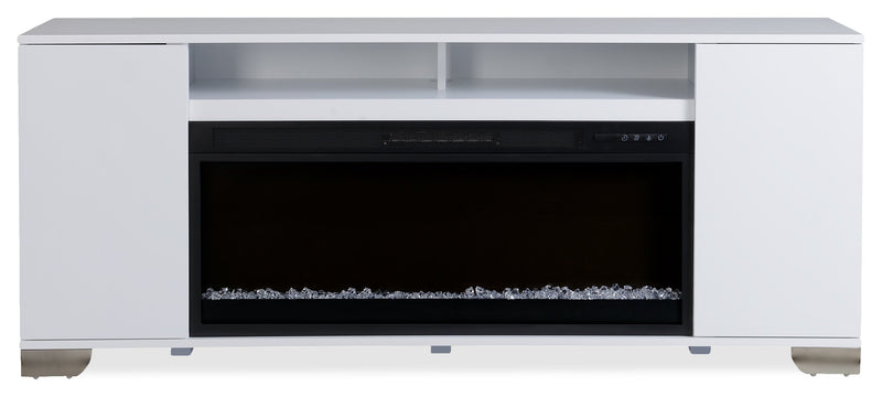 Robin 70\" Modern Electric Fireplace TV Stand with Storage and Cable Management for TVs up to 80\"- White