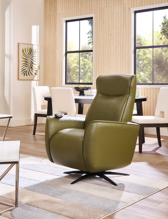 Serene 31\" Genuine Leather Power Reclining Massage Chair with Power Headrest and Heated Seat - Green