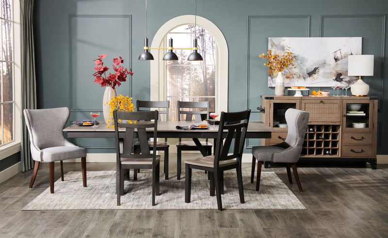 Shea Wing-Back Dining Chair with Linen-Look Fabric, Wood - Grey