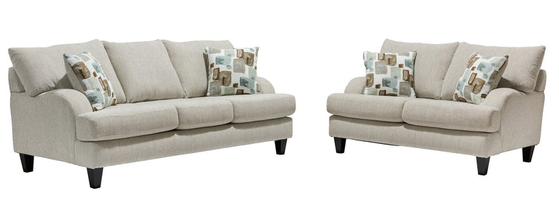 Made in Canada Nofia 58\" Chenille Fabric Loveseat with Two Accent Pillows and Wood Legs - Linen Beige
