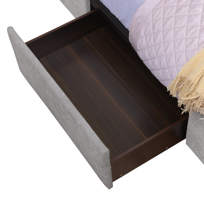 Amos Upholstered Storage Bed in Grey Fabric with Tufted Headboard & 3 Built-in Drawers - King Size