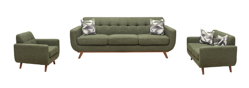 Kort & Co. Freeman 37\" Linen-Look Fabric Chair with Wood Legs and Tufted Back Cushion - Avocado Green