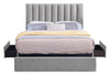 Amos Upholstered Storage Bed Base in Grey Fabric with 3 Built-in Drawers  - Queen Size | Base de lit de rangement Amos rembourrée en tissu gris avec 3 tiroirs intégrés - format grand lit