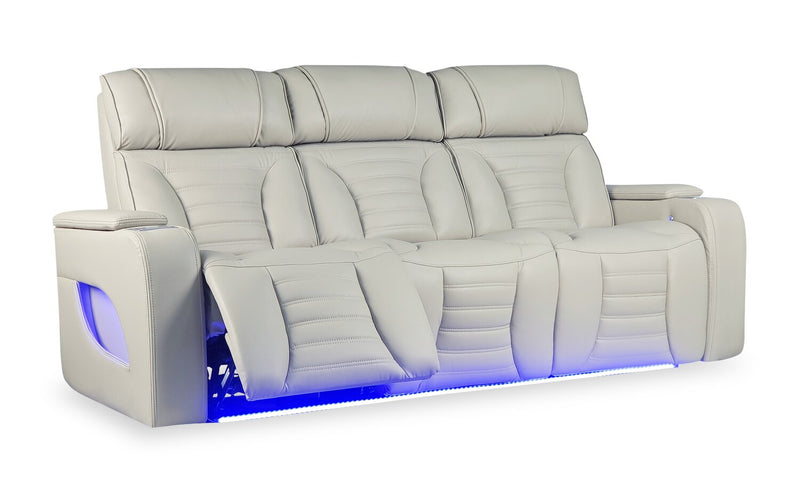 Zen 86\" Leather-Look Fabric Power Reclining Massage Sofa with Power Headrests and Drop-Down Console - Apricot