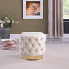 Adell 17" Round Fabric Ottoman with Gold Base - White | Pouf rond Adell de 17 po en tissu avec base dorée - blanc