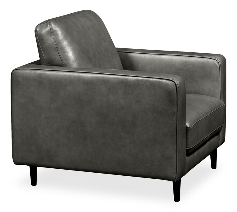 Edge 35\" Genuine Leather Chair with Wood Legs and Removable Back Cushion - Grey