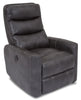 Quinn Leather-Look Fabric Swivel Rocker Power Recliner - Grey 