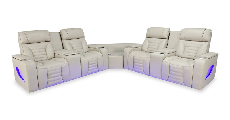Zen 3-Piece Leather-Look Fabric Power Reclining Sectional with Massage and Two Refrigerator Consoles - Apricot