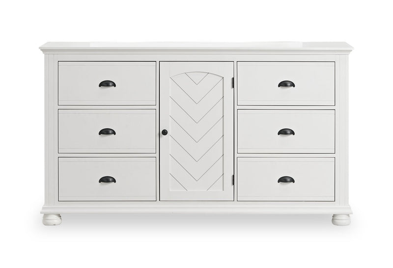Ella 6pc Bedroom Set with Panel Bed, Dresser, Mirror & Nightstand, White - King Size
