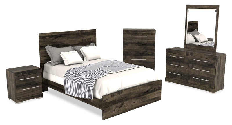Riley Panel Bed with Headboard & Frame for Kids, Made in Canada, Grey - Full Size