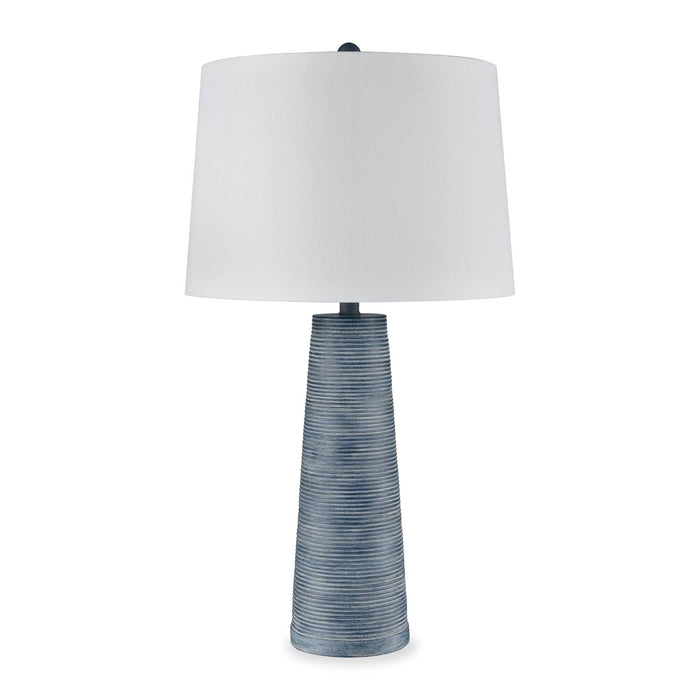 Sadie 31.5\" Textured Table Lamp with White Shade – Denim Wash 