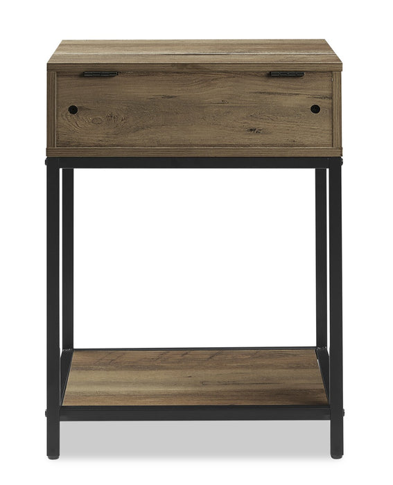 Akio Bedside 1-Drawer Nightstand with Lift-top Storage, 18\"W x 25.75\"H - Brown/Black