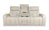 Zen 86" Leather-Look Fabric Power Reclining Massage Sofa with Power Headrests and Drop-Down Console - Apricot | Sofa de massage à inclinaison électrique Zen de 86 po en tissu d’apparence cuir avec appuie-têtes électriques et console rabattable - abricot