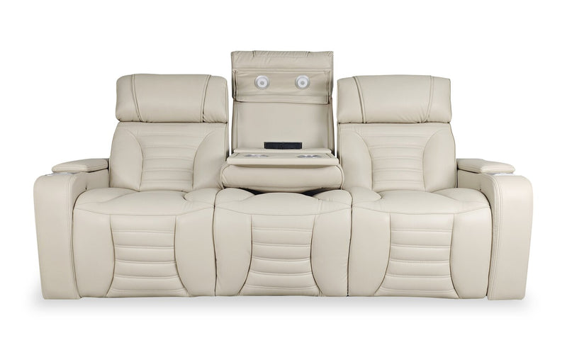 Zen 86\" Leather-Look Fabric Power Reclining Massage Sofa with Power Headrests and Drop-Down Console - Apricot