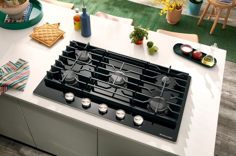 KitchenAid 36\" Gas-on-Glass Cooktop - KCGG536PBL