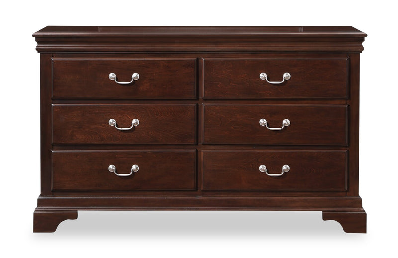 Marco 6pc Bedroom Set with Bed, Dresser, Mirror & Nightstand, Cherry Brown - Queen Size