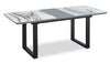 Ezra Dining Table, 63-79"W Self-Storing Butterfly Leaf, Metal, Glass, Faux Marble - White | Table de salle à manger Ezra de 63 po à 79 po (L) avec rallonge papillon se rangeant, en métal, en verre et en imitation de marbre - blanche