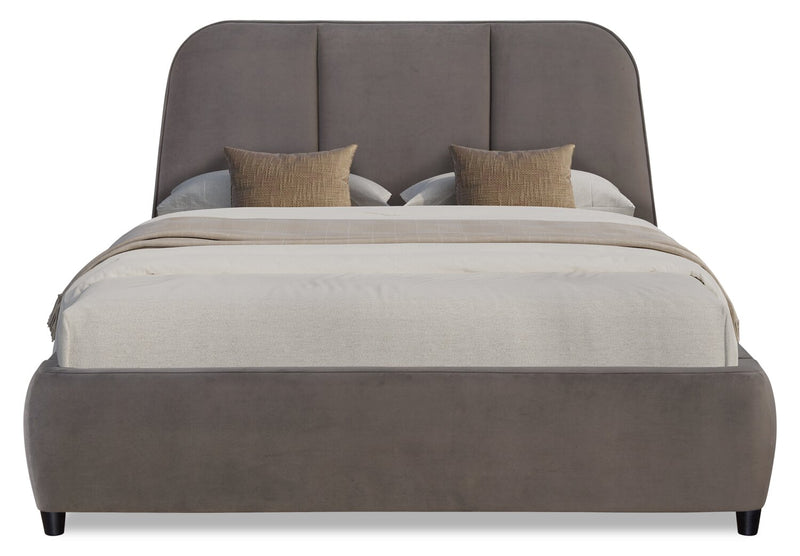Mave Upholstered Platform Bed in Grey Velvet Fabric - Queen Size