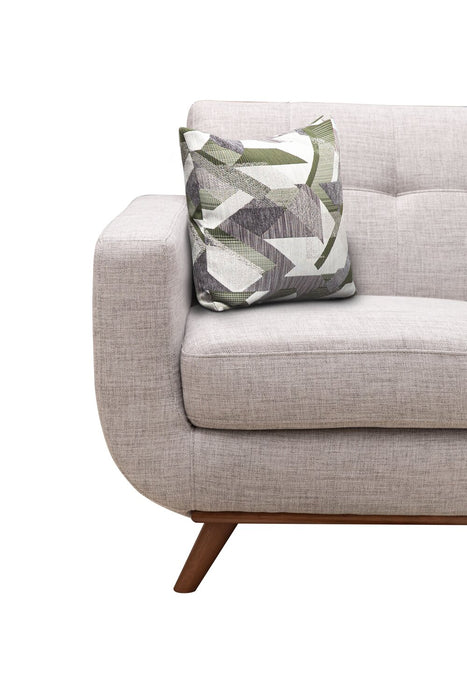 Kort & Co. Freeman 88\" Linen-Look Fabric Sofa with Wood Base and Tufted Back Cushions - Dove White