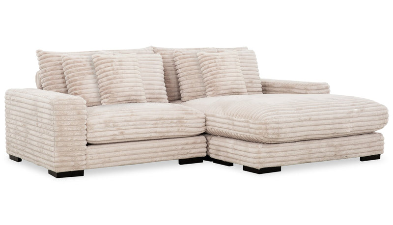 Alto 2-Piece Ultra Plush Faux Fur Fabric Sectional with Dual Cupholders, USB Ports and 4 Accent Pillows - Mink Taupe