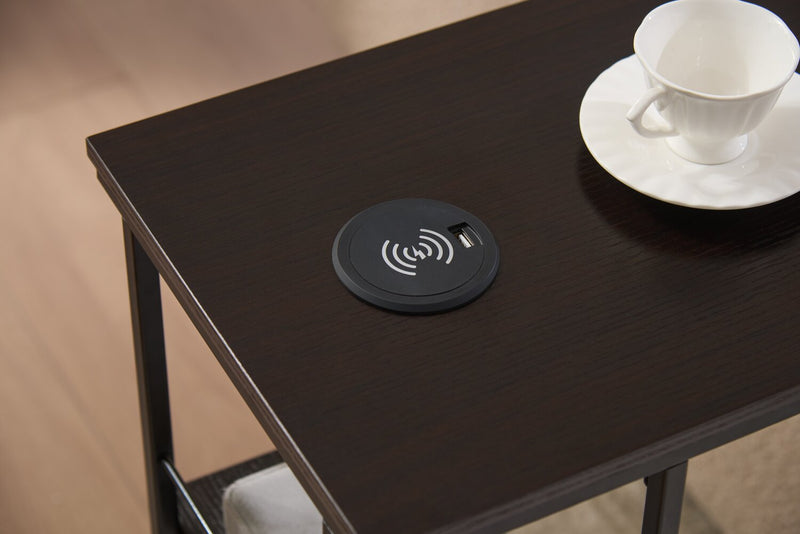 Byron 15.5\" Accent Table with Built-In USB and Qi Charging - Red Cocoa and Black
