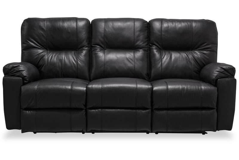 Made in Canada Dawson 87\" Genuine Leather Power Reclining Sofa with USB Port and Accent Pillows - Black