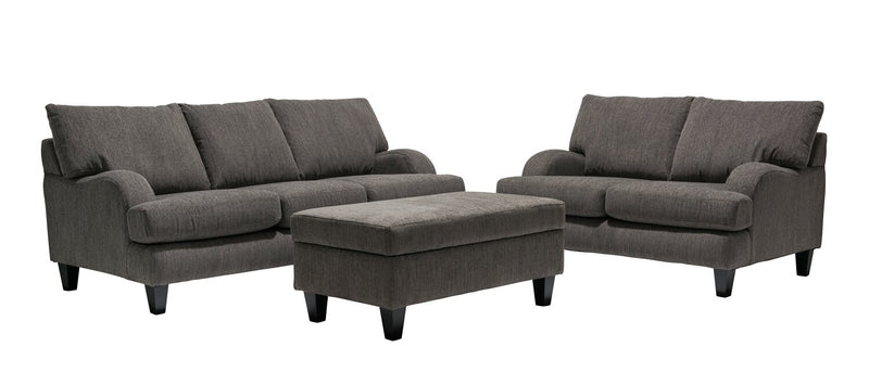 Made in Canada Nofia 58\" Chenille Fabric Loveseat with Two Accent Pillows and Wood Legs - Charcoal Grey