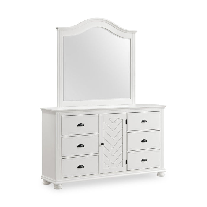 Ella 5pc Bedroom Set with Panel Bed, Dresser & Mirror, White  - Twin Size