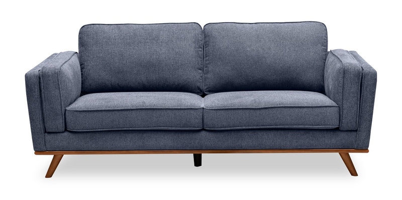 Kort & Co. Kassia 80\" Linen-Look Fabric Condo Size Sofa with Wood Base and Legs - Blue