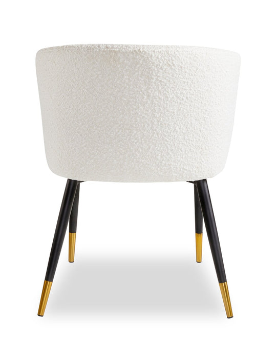 Gem Dining Chair with Boucle Fabric & Gold Accent, Metal - White