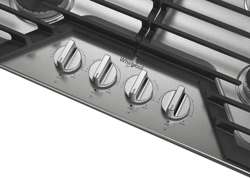 Whirlpool 30\" Gas Cooktop with EZ-2-Lift™ Hinged Cast-Iron Grates - WCGK5030PS
