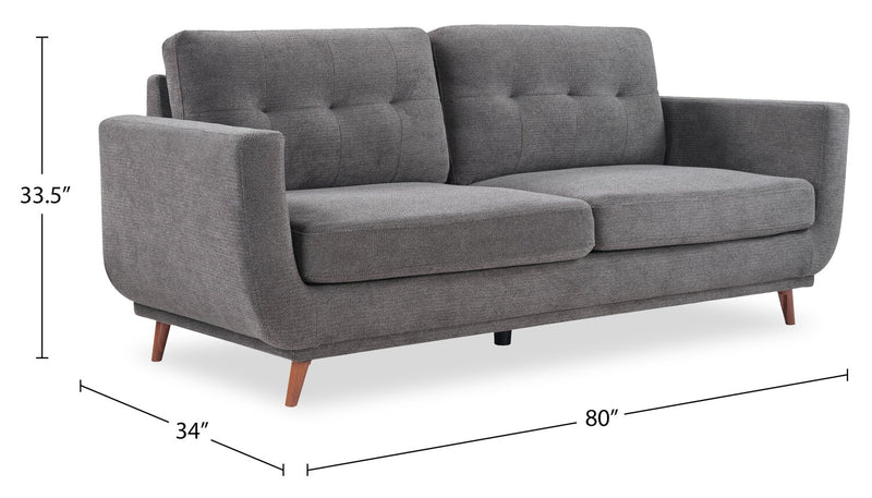 Cosmo 80\" Fabric Sofa with Tufted Back Cushions - Charcoal