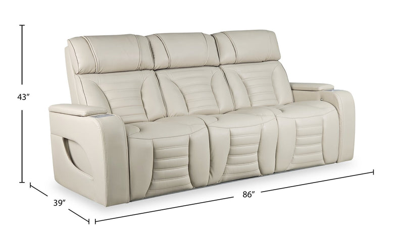 Zen 86\" Leather-Look Fabric Power Reclining Massage Sofa with Power Headrests and Drop-Down Console - Apricot