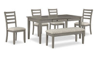 Cove 6pc Dining Table Set with Table, Bench & 4 Chairs, Storage Drawers, Melamine, 66