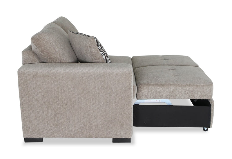 Made in Canada Legend 2-Piece Right-Facing Chenille Fabric Cuddler Sleeper Sectional - Platinum Beige