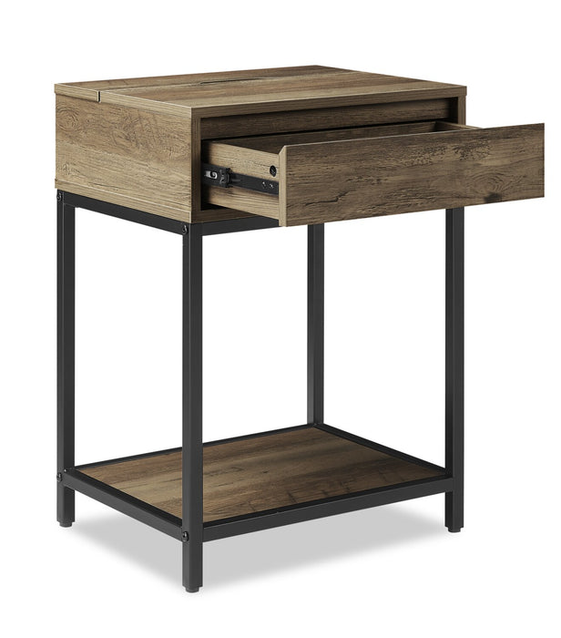 Akio Bedside 1-Drawer Nightstand with Lift-top Storage, 18\"W x 25.75\"H - Brown/Black