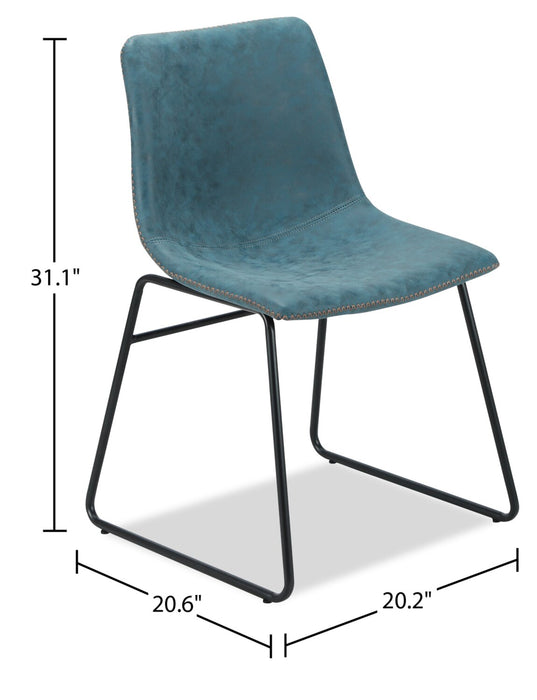 Tess Dining Chair with Leather-Look Fabric, Metal - Blue