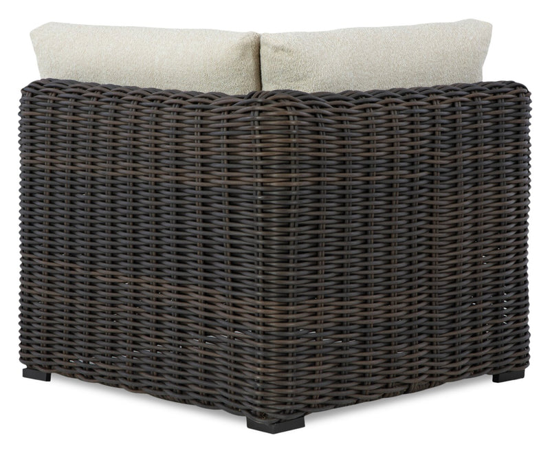 Halifax Outdoor Patio Corner Chair - Resin Wicker, Nuvella Fabric, UV & Weather Resistant - Beige/Brown