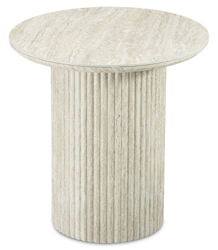 Sullivan 23.6" Round End Table with Sintered Stone Top - Beige Travertine 