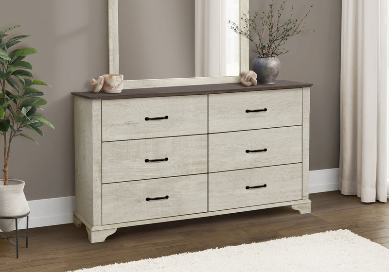 Clara Bedroom 6-Drawer Dresser, 59\"W x 34\"H - Bleached Oak & Brown