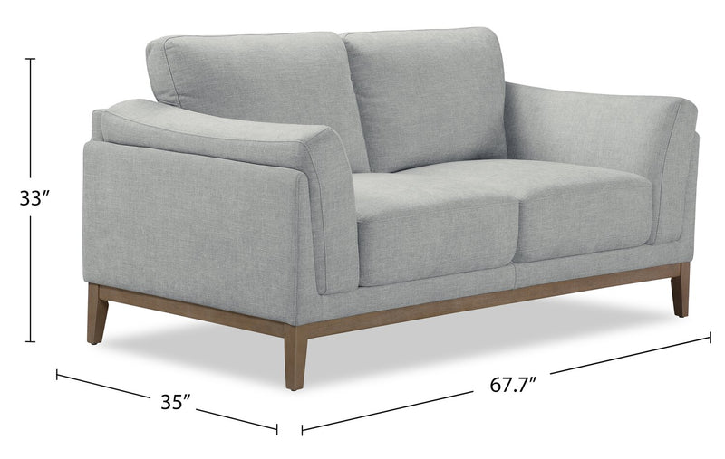 Valley 67.7\" Fabric Loveseat with Rubberwood Base and Legs - Grey