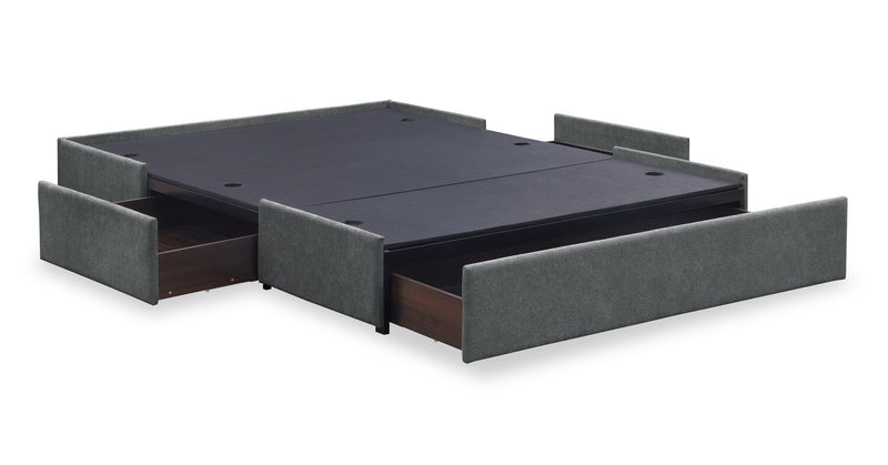 Amos Upholstered Storage Bed in Charcoal Fabric with Channelled Headboard & 3 Built-in Drawers - King Size