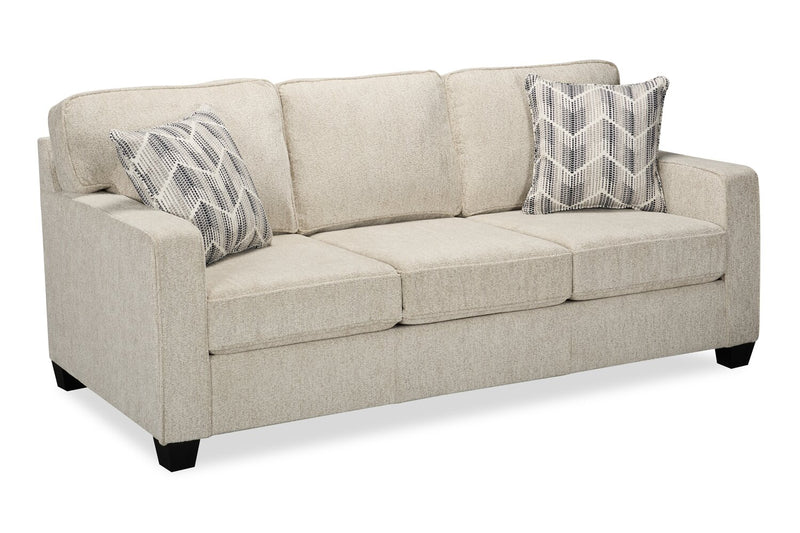 Made in Canada Lennox 79\" Chenille Fabric Sofa with Reversible Cushions and Accent Pillows - Taupe