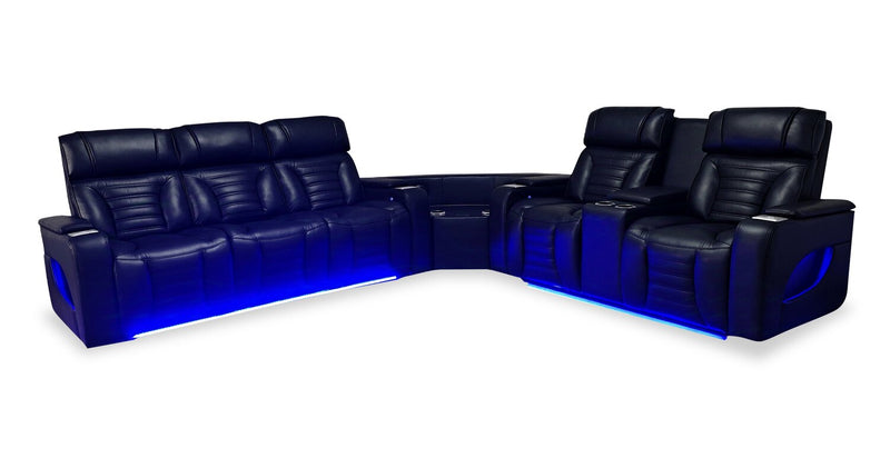Zen 3-Piece Leather-Look Fabric Power Reclining Sectional with Massage, Drop-Down Console and Refrigerator - Black