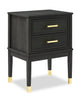 Alia Bedside 2-Drawer Nightstand with Gold Accent, 18"W x 25.75"H - Black | Table de nuit Alia de 18 po (l) x 25,75 po (H) à 2 tiroirs avec touche dorée - noire
